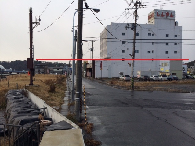 北上川・赤い線が津波高さ